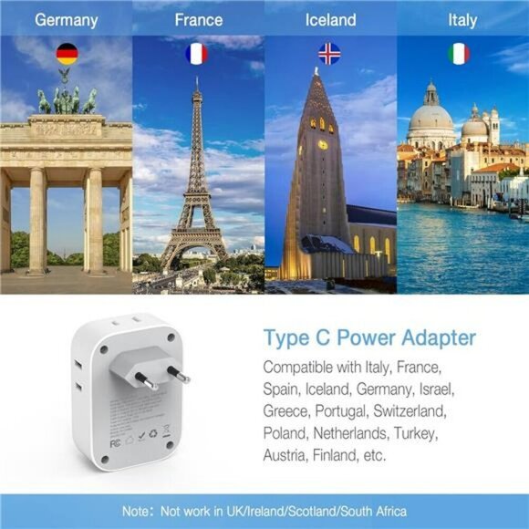 Travel Plug Adapter USB C TESSAN International Plug Adapter with 4 AC Outlets a - Picture 2 of 7